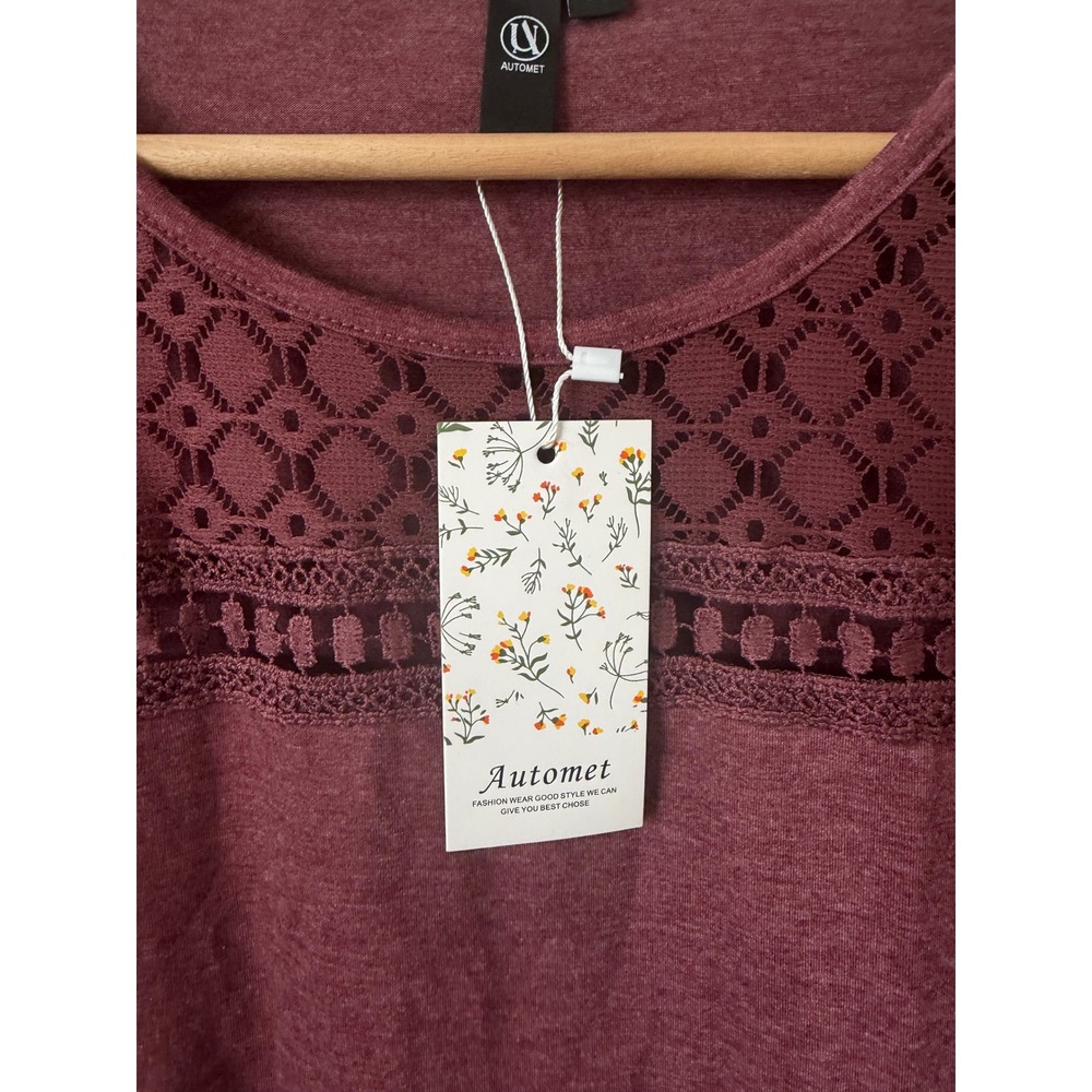 Automet Women's Quarter Sleeve Lace Top – Maroon – Size Medium – NWT - Picture 3 of 4